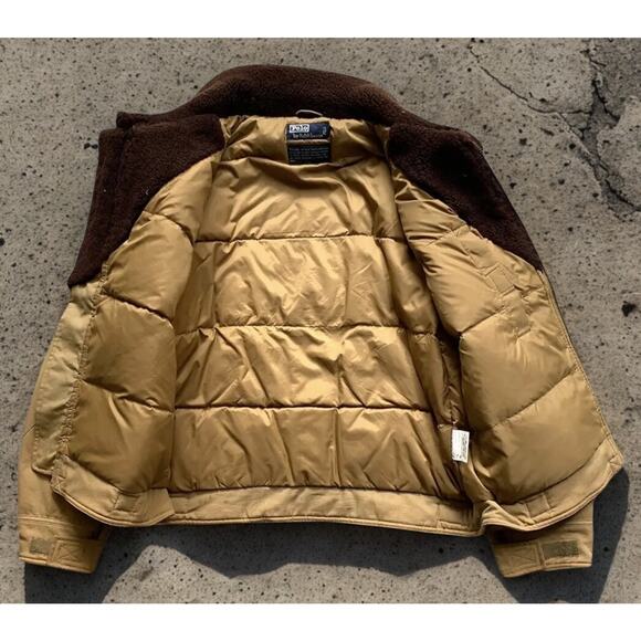 Polo Ralph Lauren B-15 Shearling Collar Down Bomber Flight Jacket Khaki XL VTG - Picture 3 of 10